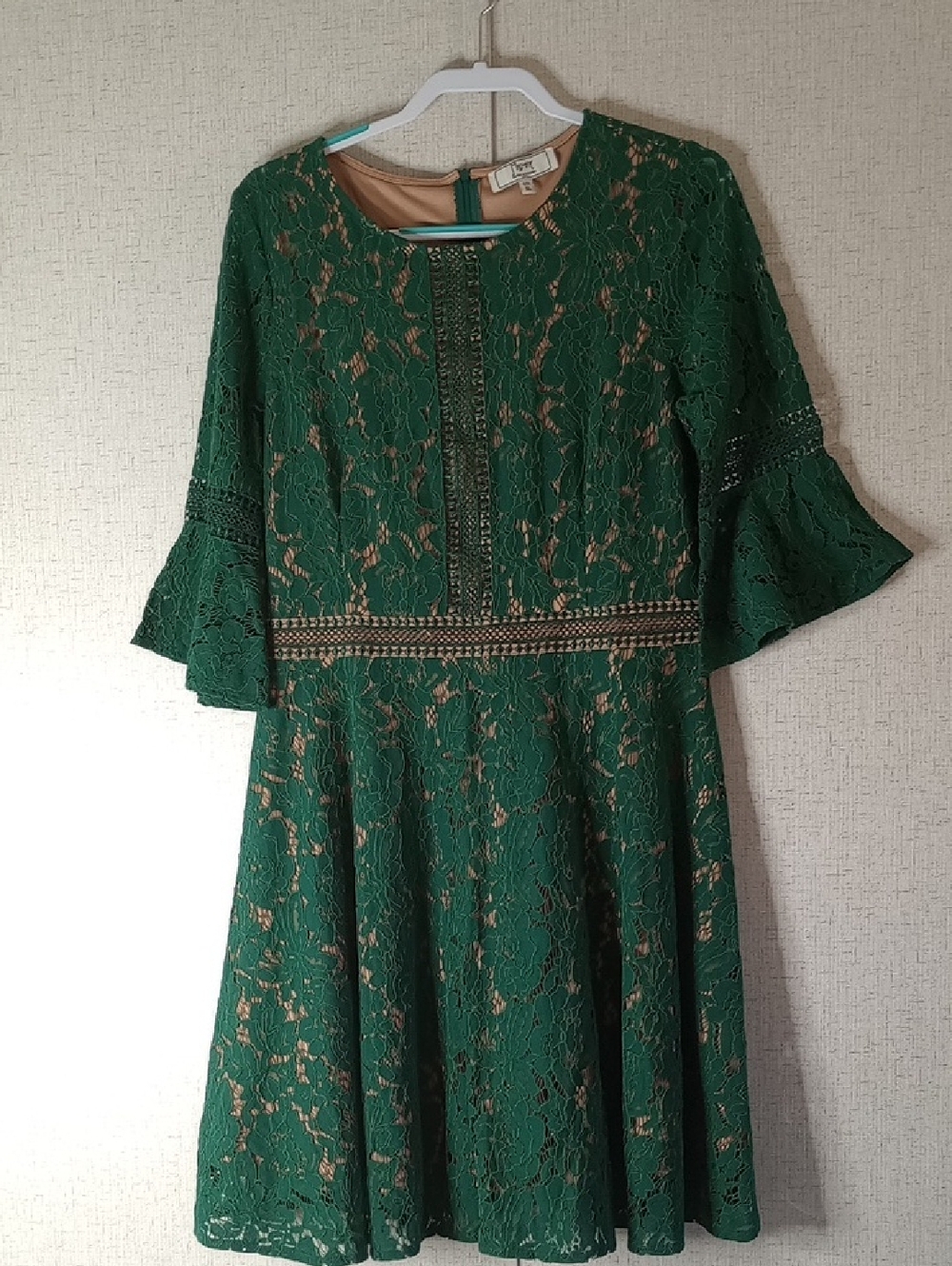 Green Lace Fit-and-Flare Dress